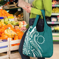Kia Orana Cook Islands Grocery Bag Teal Plumeria Tropical Waves - Polynesian Pride