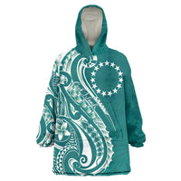 Kia Orana Cook Islands Wearable Blanket Hoodie Teal Plumeria Tropical Waves LT7 One Size Teal - Polynesian Pride