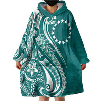 Kia Orana Cook Islands Wearable Blanket Hoodie Teal Plumeria Tropical Waves LT7 - Polynesian Pride