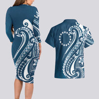 Kia Orana Cook Islands Couples Matching Long Sleeve Bodycon Dress and Hawaiian Shirt Auika Plumeria Tropical Waves LT7 - Polynesian Pride