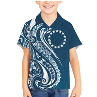 Kia Orana Cook Islands Family Matching Mermaid Dress and Hawaiian Shirt Auika Plumeria Tropical Waves LT7 Son's Shirt Navy Blue - Polynesian Pride