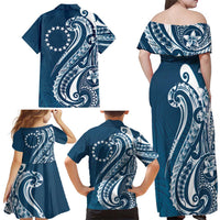 Kia Orana Cook Islands Family Matching Off Shoulder Maxi Dress and Hawaiian Shirt Auika Plumeria Tropical Waves LT7 - Polynesian Pride
