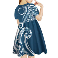 Kia Orana Cook Islands Kid Short Sleeve Dress Auika Plumeria Tropical Waves LT7 - Polynesian Pride