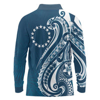 Kia Orana Cook Islands Long Sleeve Polo Shirt Auika Plumeria Tropical Waves LT7 - Polynesian Pride
