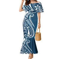 Kia Orana Cook Islands Mermaid Dress Auika Plumeria Tropical Waves LT7 Women Navy Blue - Polynesian Pride