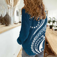 Kia Orana Cook Islands Women Casual Shirt Auika Plumeria Tropical Waves LT7 - Polynesian Pride