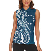 Kia Orana Cook Islands Women Sleeveless Polo Shirt Auika Plumeria Tropical Waves LT7 - Polynesian Pride