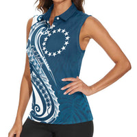 Kia Orana Cook Islands Women Sleeveless Polo Shirt Auika Plumeria Tropical Waves LT7 - Polynesian Pride