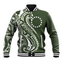 Kia Orana Cook Islands Baseball Jacket Matie Plumeria Tropical Waves - Polynesian Pride