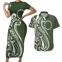 Kia Orana Cook Islands Couples Matching Short Sleeve Bodycon Dress and Hawaiian Shirt Matie Plumeria Tropical Waves LT7 Sage Green - Polynesian Pride