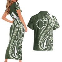 Kia Orana Cook Islands Couples Matching Short Sleeve Bodycon Dress and Hawaiian Shirt Matie Plumeria Tropical Waves LT7 - Polynesian Pride