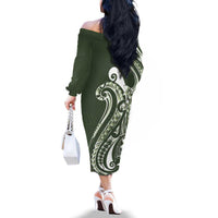 Kia Orana Cook Islands Family Matching Off The Shoulder Long Sleeve Dress and Hawaiian Shirt Matie Plumeria Tropical Waves LT7 - Polynesian Pride