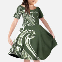 Kia Orana Cook Islands Family Matching Puletasi and Hawaiian Shirt Matie Plumeria Tropical Waves LT7 Daughter's Dress Sage Green - Polynesian Pride