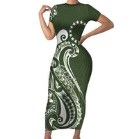 Kia Orana Cook Islands Family Matching Short Sleeve Bodycon Dress and Hawaiian Shirt Matie Plumeria Tropical Waves LT7 Mom's Dress Sage Green - Polynesian Pride