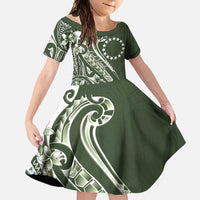 Kia Orana Cook Islands Family Matching Tank Maxi Dress and Hawaiian Shirt Matie Plumeria Tropical Waves LT7 Daughter's Dress Sage Green - Polynesian Pride