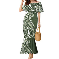 Kia Orana Cook Islands Mermaid Dress Matie Plumeria Tropical Waves LT7 Women Sage Green - Polynesian Pride