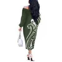 Kia Orana Cook Islands Off The Shoulder Long Sleeve Dress Matie Plumeria Tropical Waves LT7 - Polynesian Pride