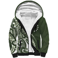 Kia Orana Cook Islands Sherpa Hoodie Matie Plumeria Tropical Waves LT7 Unisex Sage Green - Polynesian Pride
