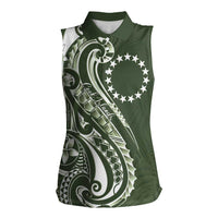 Kia Orana Cook Islands Women Sleeveless Polo Shirt Matie Plumeria Tropical Waves LT7 Female Sage Green - Polynesian Pride