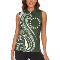 Kia Orana Cook Islands Women Sleeveless Polo Shirt Matie Plumeria Tropical Waves LT7 - Polynesian Pride