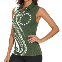 Kia Orana Cook Islands Women Sleeveless Polo Shirt Matie Plumeria Tropical Waves LT7 - Polynesian Pride