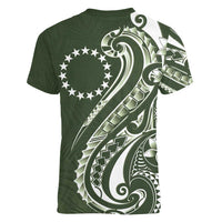 Kia Orana Cook Islands Women V-Neck T-Shirt Matie Plumeria Tropical Waves LT7 - Polynesian Pride