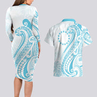 Kia Orana Cook Islands Couples Matching Long Sleeve Bodycon Dress and Hawaiian Shirt Moana Plumeria Tropical Waves LT7 - Polynesian Pride
