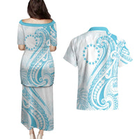 Kia Orana Cook Islands Couples Matching Puletasi and Hawaiian Shirt Moana Plumeria Tropical Waves LT7 - Polynesian Pride