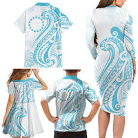 Kia Orana Cook Islands Family Matching Long Sleeve Bodycon Dress and Hawaiian Shirt Moana Plumeria Tropical Waves LT7 - Polynesian Pride