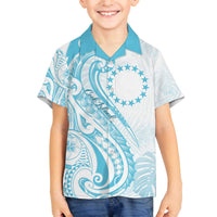 Kia Orana Cook Islands Family Matching Off The Shoulder Long Sleeve Dress and Hawaiian Shirt Moana Plumeria Tropical Waves LT7 Son's Shirt Turquoise - Polynesian Pride