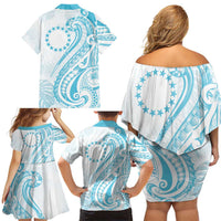 Kia Orana Cook Islands Family Matching Off Shoulder Short Dress and Hawaiian Shirt Moana Plumeria Tropical Waves LT7 - Polynesian Pride
