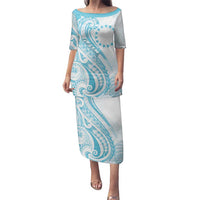 Kia Orana Cook Islands Family Matching Puletasi and Hawaiian Shirt Moana Plumeria Tropical Waves LT7 Mom's Dress Turquoise - Polynesian Pride
