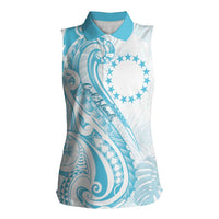 Kia Orana Cook Islands Women Sleeveless Polo Shirt Moana Plumeria Tropical Waves LT7 Female Turquoise - Polynesian Pride