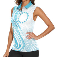 Kia Orana Cook Islands Women Sleeveless Polo Shirt Moana Plumeria Tropical Waves LT7 - Polynesian Pride