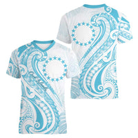 Kia Orana Cook Islands Women V-Neck T-Shirt Moana Plumeria Tropical Waves LT7 - Polynesian Pride