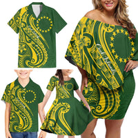 Kia Orana Cook Islands Family Matching Off Shoulder Short Dress and Hawaiian Shirt Plumeria Tropical Waves LT7 - Polynesian Pride