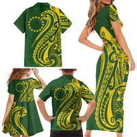 Kia Orana Cook Islands Family Matching Short Sleeve Bodycon Dress and Hawaiian Shirt Plumeria Tropical Waves LT7 - Polynesian Pride