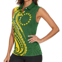 Kia Orana Cook Islands Women Sleeveless Polo Shirt Plumeria Tropical Waves LT7 - Polynesian Pride
