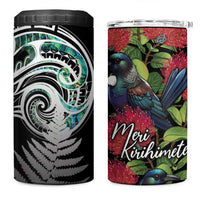 Meri Kirihimete New Zealand 4 in 1 Can Cooler Tumbler Tui on Pohutukawa LT7 One Size: 16 oz Black - Polynesian Pride