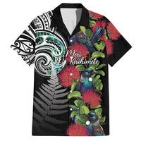 Meri Kirihimete New Zealand Family Matching Summer Maxi Dress and Hawaiian Shirt Tui on Pohutukawa LT7 Dad's Shirt - Short Sleeve Black - Polynesian Pride
