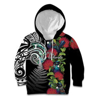Meri Kirihimete New Zealand Kid Hoodie Tui on Pohutukawa LT7 Hoodie Black - Polynesian Pride