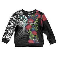 Meri Kirihimete New Zealand Kid Ugly Christmas Sweater Tui on Pohutukawa LT7 Kid Black - Polynesian Pride