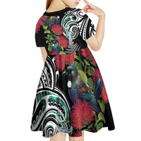 Meri Kirihimete New Zealand Kid Short Sleeve Dress Tui on Pohutukawa LT7 - Polynesian Pride