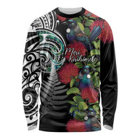 Meri Kirihimete New Zealand Long Sleeve Shirt Tui on Pohutukawa LT7 Unisex Black - Polynesian Pride
