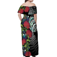 Meri Kirihimete New Zealand Off Shoulder Maxi Dress Tui on Pohutukawa LT7 - Polynesian Pride