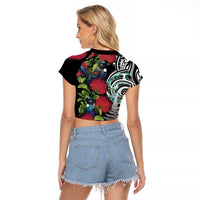 Meri Kirihimete New Zealand Raglan Cropped T Shirt Tui on Pohutukawa LT7 - Polynesian Pride