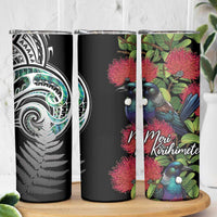 Meri Kirihimete New Zealand Skinny Tumbler Tui on Pohutukawa LT7 - Polynesian Pride