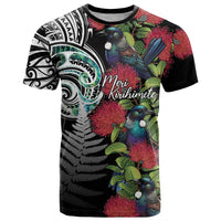 Meri Kirihimete New Zealand T Shirt Tui on Pohutukawa LT7 Black - Polynesian Pride