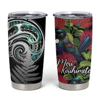 Meri Kirihimete New Zealand Tumbler Cup Tui on Pohutukawa LT7 Black - Polynesian Pride