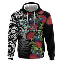 Meri Kirihimete New Zealand Zip Hoodie Tui on Pohutukawa LT7 Pullover Hoodie Black - Polynesian Pride